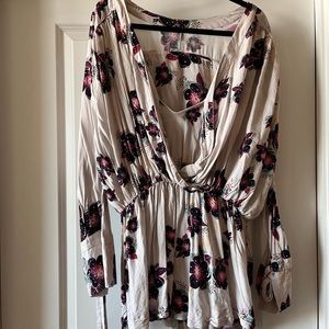 Free People Floral Cinched Waist Blouse